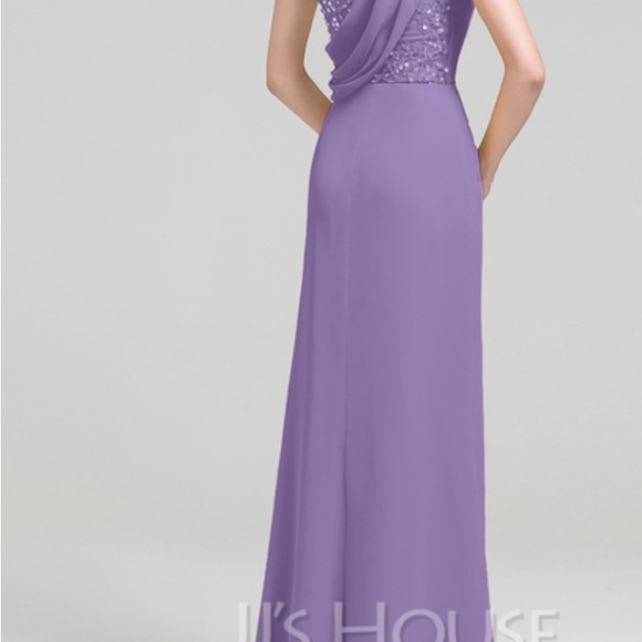 Purple Sheath/Column One Shoulder Floor-Length Chiffon Evening Dress. - Picture 2 of 15